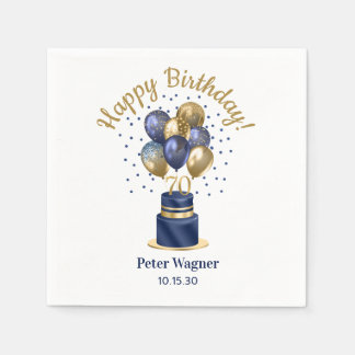 Servilleta De Papel 70.ª tarta de globo azul de la marina de cumpleaño