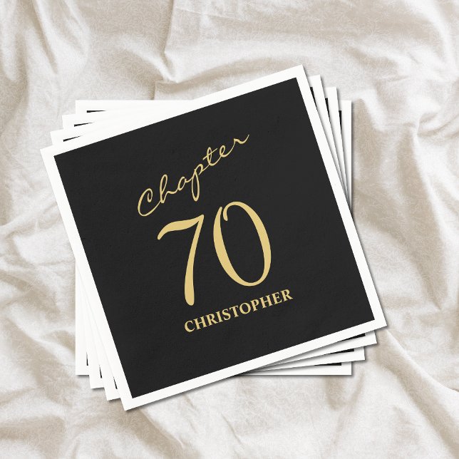 Servilleta De Papel 70.º aniversario del Black Gold Chapter 70 (Chapter 70 70th birthday black and gold paper napkins. Easily personalized party supplies.)
