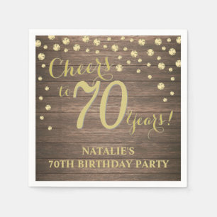 Servilleta De Papel 70.º cumpleaños Madera Rústica y Diamante de Oro