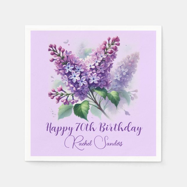 Servilleta De Papel 70.º cumpleaños Primavera de las Flores de Lino Pú (Anverso)