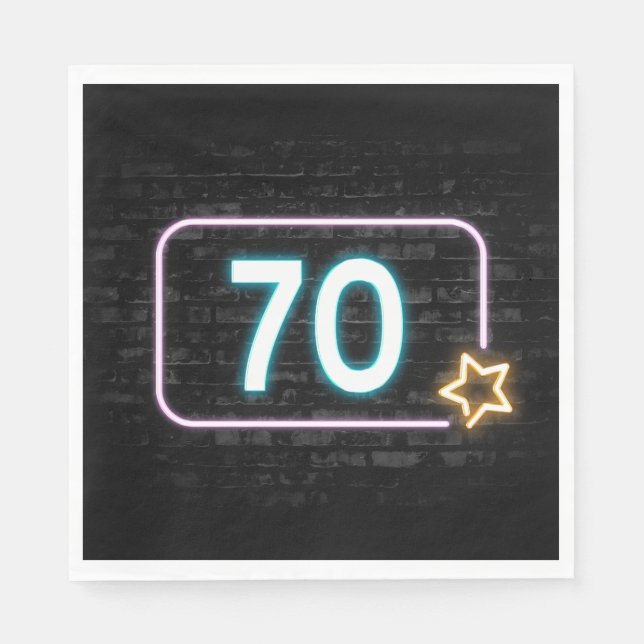 Servilleta De Papel 70.º cumpleaños Rótulo neón en ladrillo (Anverso)