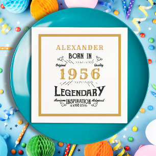 Servilleta De Papel 70 cumpleaños Nacido en 1956 Leyenda de oro blanco
