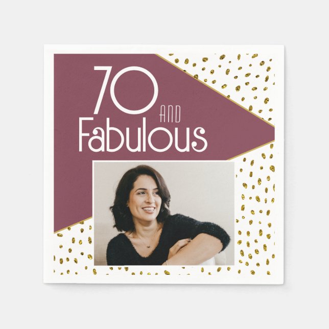 Servilleta De Papel 70 y Fabulous Gold Purpurina Photo 70th Birthday (Anverso)