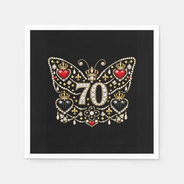 Servilleta De Papel 70th birthday bejewelled diamonds butterfly (Anverso)