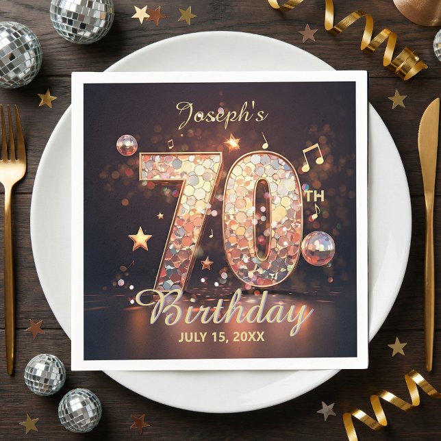 Servilleta De Papel 70th Birthday Party Gold Disco Music Notes Black (Subido por el creador)