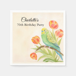 Servilleta De Papel 70th Birthday Party Parakeet with Tulips 