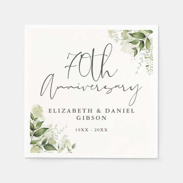 Servilleta De Papel 70th Wedding Anniversary Greenery Floral (Anverso)