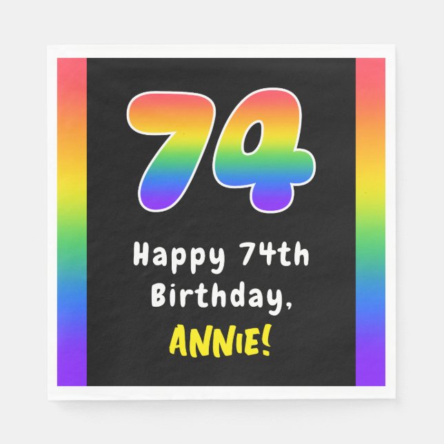 Servilleta De Papel 74º cumpleaños: Espectro arcoiris # 74, nombre per (Anverso)