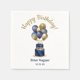 Servilleta De Papel 75.ª tarta de globo azul de la marina de cumpleaño