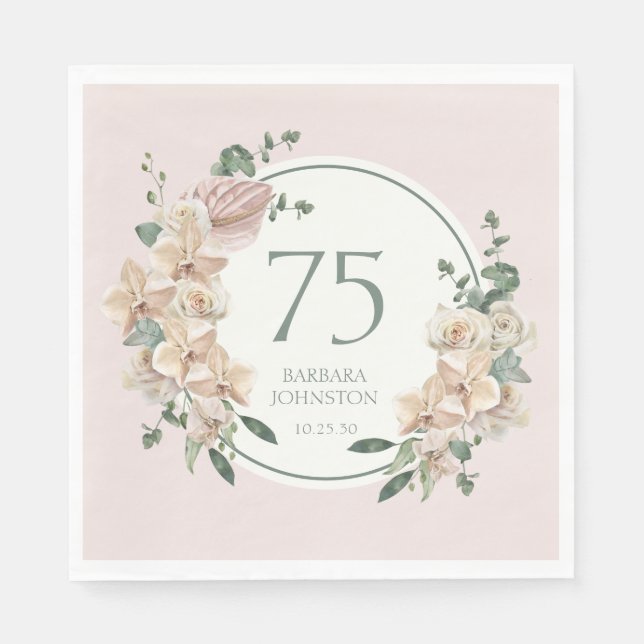 Servilleta De Papel 75.º cumpleaños de la floral tropical (Anverso)