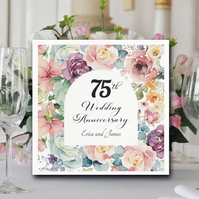 Servilleta De Papel 75° Aniversario Boda Elegante Script Floral (Subido por el creador)