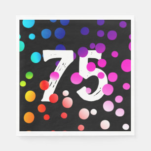 Servilleta De Papel 75° cumpleaños con puntos arcoiris en negro