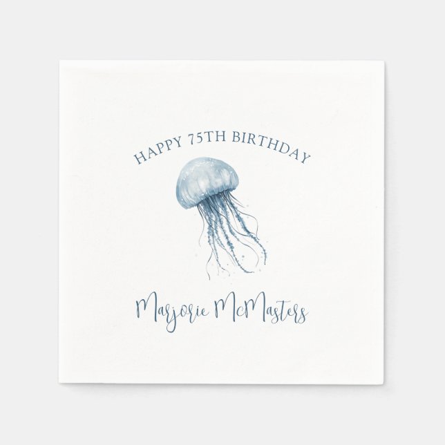 Servilleta De Papel 75th Birthday Simple Coastal Jellyfish Custom (Anverso)