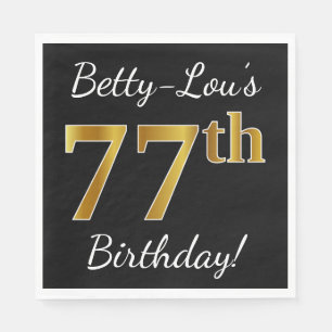 Servilleta De Papel 77.o cumpleaños del oro negro, falso + Nombre de