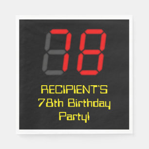 Servilleta De Papel 78º cumpleaños: Red Digital Clock Style "78" + Nom