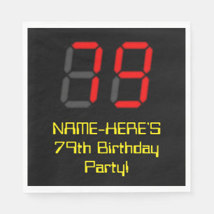 Servilleta De Papel 79º cumpleaños: Red Digital Clock Style "79" + Nom
