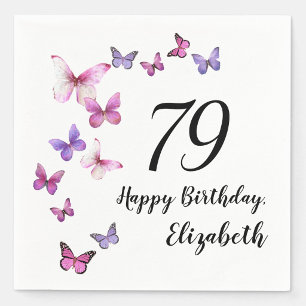 Servilleta De Papel 79 cumpleaños mariposas rosa púrpura