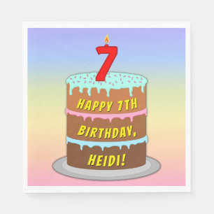 Servilleta De Papel 7.º cumpleaños: Pastel de diversión y velas + nomb