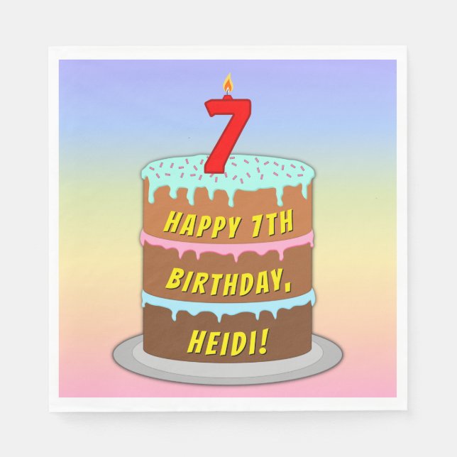 Servilleta De Papel 7.º cumpleaños: Pastel de diversión y velas + nomb (Anverso)