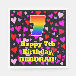 Servilleta De Papel 7.º cumpleaños: Patrón de corazón amoroso, arcoiri