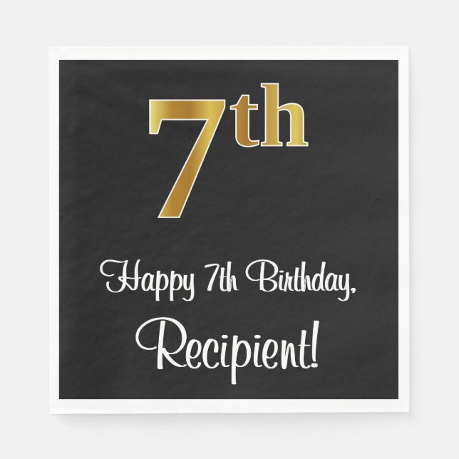 Servilleta De Papel 7 Cumpleaños ~ Elegante Lujoso Faux Gold Look # (Anverso)