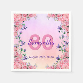 Servilleta De Papel 80.ª fiesta de cumpleaños violeta rosa