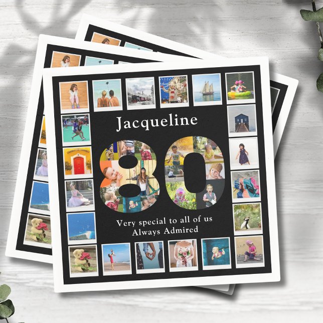 Servilleta De Papel 80.º cumpleaños Diseñar tu propio Collage de fotos (Personalized 80th birthday custom family photos collage template.)