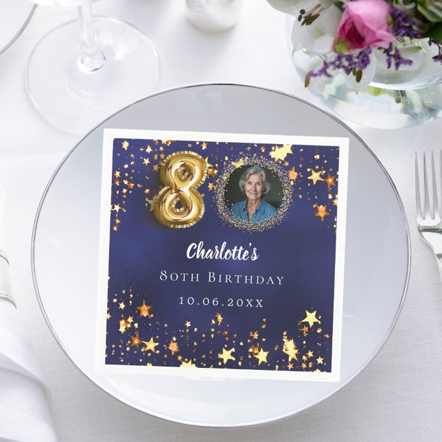 Servilleta De Papel 80.º cumpleaños estrellas de oro azul marino (Subido por el creador)