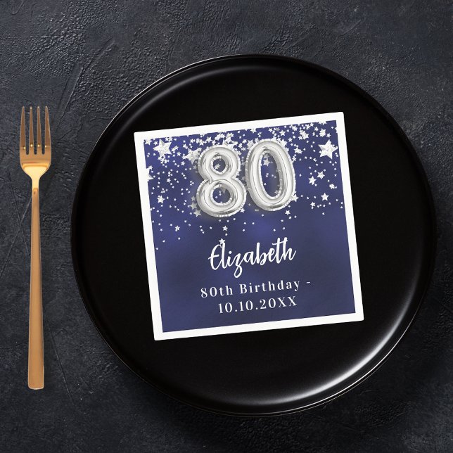 Servilleta De Papel 80.º cumpleaños estrellas de plata azul marino (Subido por el creador)