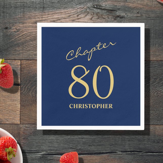 Servilleta De Papel 80.º cumpleaños Oro Azul Capítulo 80 (Make your loved one's 80th birthday celebration elegant and memorable with our  Blue Gold Napkins.)