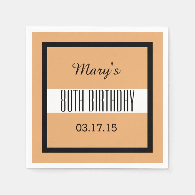 Servilleta De Papel 80.º cumpleaños Tan y Personalizado negro V01FC (Anverso)