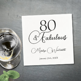 Servilleta De Papel 80 and Fabulous 80th Birthday Black Script 