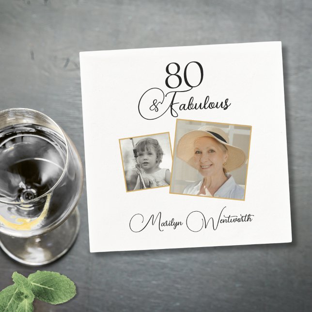 Servilleta De Papel 80 and Fabulous 80th Birthday Black Script Photo (Subido por el creador)