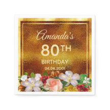 80 cumpleaños fiesta de oro flores blancas rosadas