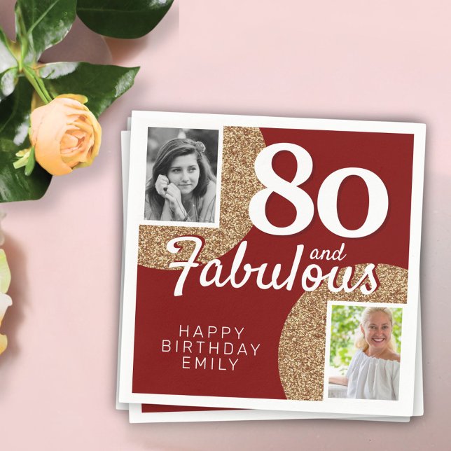 Servilleta De Papel 80 y Fabulous Gold Purpurina 2 Photo 80th Birthday (Subido por el creador)
