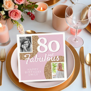 Servilleta De Papel 80 y Fabulous Gold Purpurina 2 Photo 80th Birthday