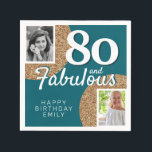 Servilleta De Papel 80 y Fabulous Gold Purpurina 2 Photo 80th Birthday<br><div class="desc">80 y Fabulous Gold Purpurina 2 Nápoles de la fiesta de cumpleaños número 80. Añade tus fotos - puedes usar una foto antigua y nueva. Añade tu nombre y edad.</div>