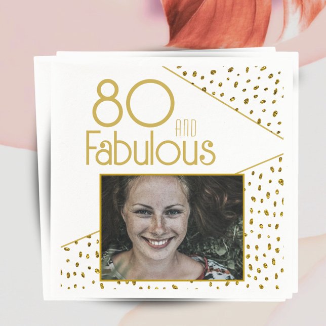 Servilleta De Papel 80 y Fabulous Gold Purpurina Photo 80th Birthday (Subido por el creador)