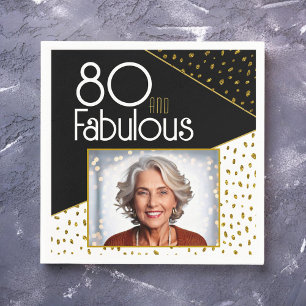Servilleta De Papel 80 y Fabulous Gold Purpurina Photo 80th Birthday