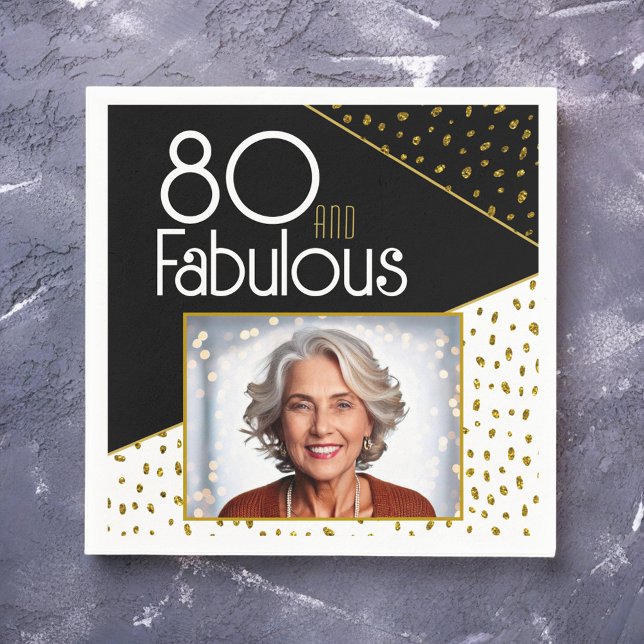 Servilleta De Papel 80 y Fabulous Gold Purpurina Photo 80th Birthday (Subido por el creador)