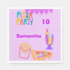 Servilleta De Papel 80s Pizza Party Napkins - Neon Arcade Design