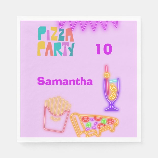 Servilleta De Papel 80s Pizza Party Napkins - Neon Arcade Design (Anverso)