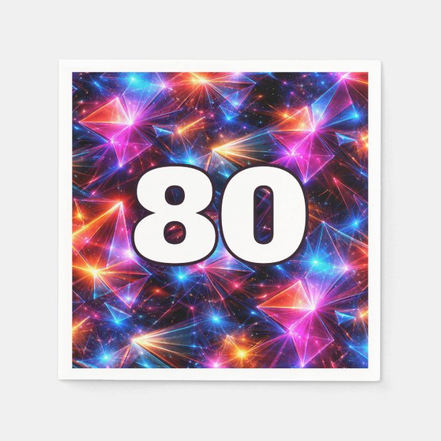 Servilleta De Papel 80th Birthday Neon Polygon Abstract  (Anverso)