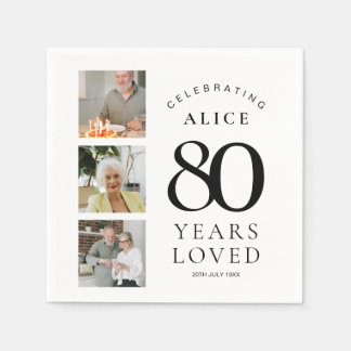 Servilleta De Papel 80th Birthday Party Paper Napkins with Photo