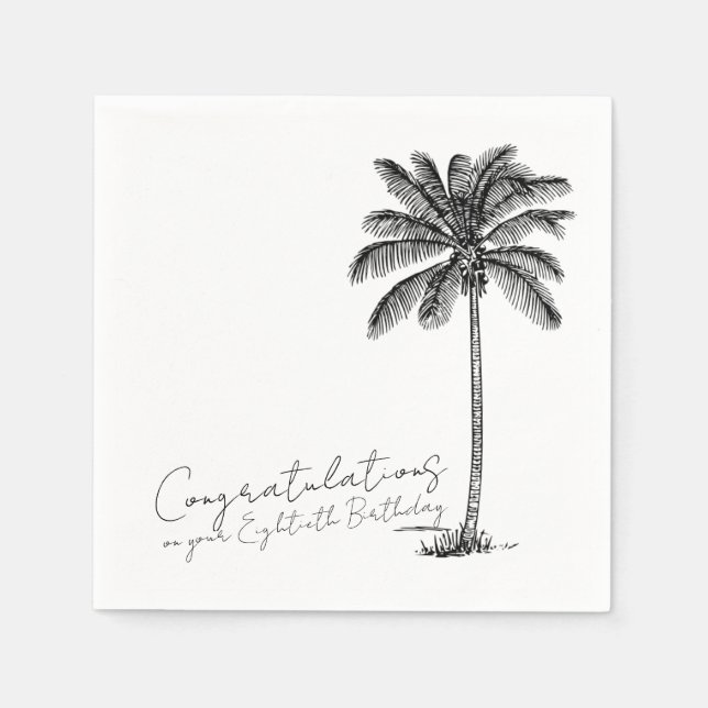 Servilleta De Papel 80th Birthday Tropical Palm Tree Congratulations (Anverso)