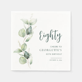 Servilleta De Papel 80th Birthday Watercolor Eucalyptus Paper