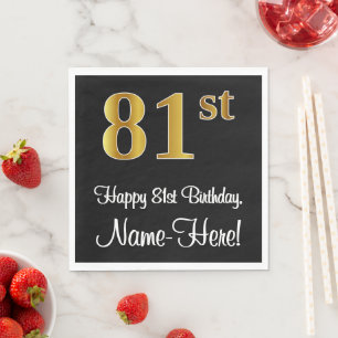 Servilleta De Papel 81 Aniversario ~ Elegante Lujoso Faux Gold Look #