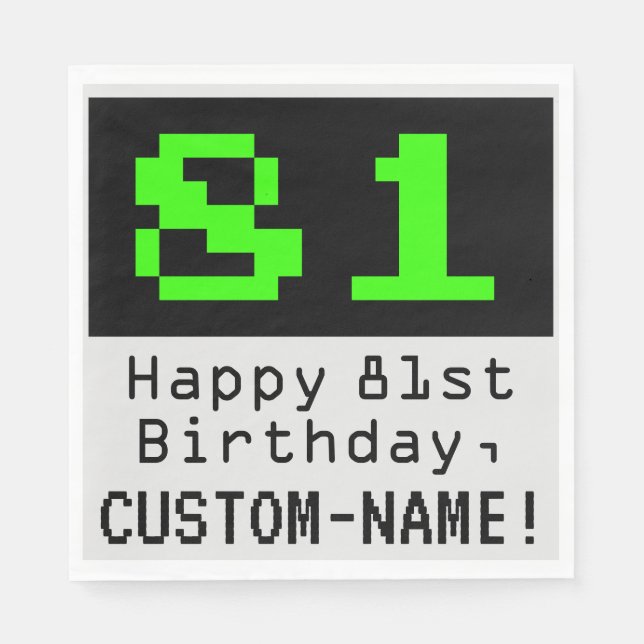 Servilleta De Papel 81 Aniversario - Nerdy / Geeky Style "81" y nombre (Anverso)