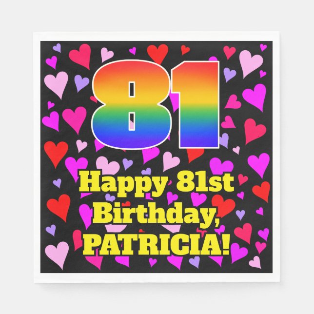 Servilleta De Papel 81° cumpleaños: Patrón de corazones amorosos, arco (Anverso)