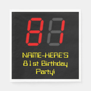 Servilleta De Papel 81er cumpleaños: Red Digital Clock Style "81" + No